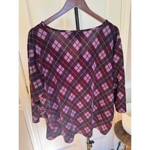 Y2K Worthington Woman 3XL Pink Purple Argyle Knit Top Fairy Grunge Preppy 2000s